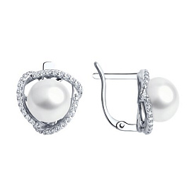 Серьги Diamant - Серебро 925, Жемчуг культивированный, Фианит (арт. 94-320-01922-1)
