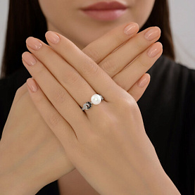 Кольцо SOKOLOV - Серебро 925, Жемчуг синтетический, Фианит (арт. 94014415)