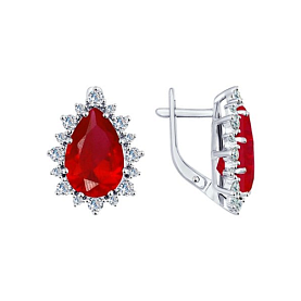 Серьги SOKOLOV - Серебро 925, Синтетический рубин, Фианит (арт. 84020024)