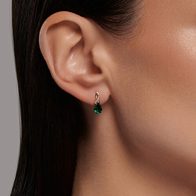 Серьги SOKOLOV - Золото 585, Синтетический изумруд, Фианит (арт. 728543)
