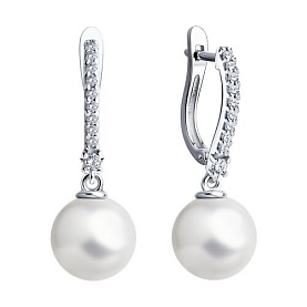 Серьги SOKOLOV - Серебро 925, Жемчуг имитация, Фианит (арт. 94026089)