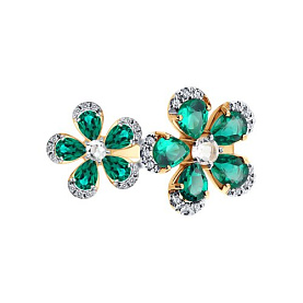 Кольцо SOKOLOV - Золото 585, Горный хрусталь, Синтетический изумруд, Фианит (арт. 717392)