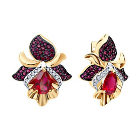 Серьги SOKOLOV - Серебро 925, Синтетический рубин, Фианит (арт. 84020042)