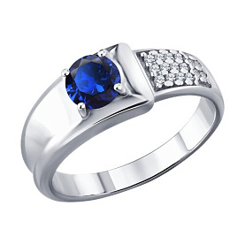 Кольцо SOKOLOV - Серебро 925, Синтетический сапфир , Фианит (арт. 88010080)