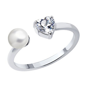 Кольцо SOKOLOV - Серебро 925, Жемчуг имитация, Фианит (арт. 94013684)