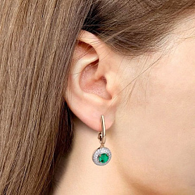 Серьги Аквамарин - Серебро 925, Синтетический изумруд, Фианит (арт. 450132АГ.6)