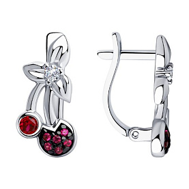 Серьги SOKOLOV - Серебро 925, Синтетический рубин, Фианит (арт. 94023720)