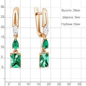 Серьги Аквамарин - Серебро 925, Синтетический изумруд, Фианит (арт. 400617П.6)