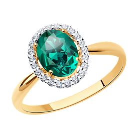 Кольцо SOKOLOV - Золото 375, Синтетический изумруд, Фианит (арт. 37715829)
