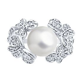 Кольцо SOKOLOV - Серебро 925, Жемчуг синтетический, Фианит (арт. 94013903)