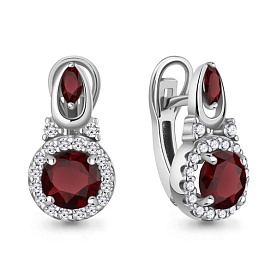 Серьги Аквамарин - Серебро 925, Гранат, Фианит (арт. 4963003А.5)