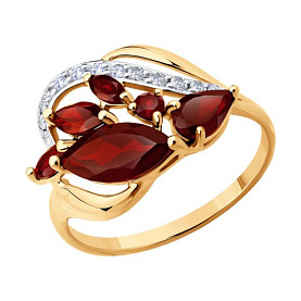 Кольцо SOKOLOV - Золото 585, Гранат, Фианит (арт. 714500)
