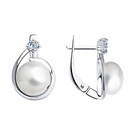 Серьги Diamant - Серебро 925, Жемчуг культивированный, Фианит (арт. 94-320-01111-1)