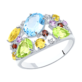 Кольцо SOKOLOV - Серебро 925, Аметист, Гранат, Топаз, Фианит, Хризолит, Цитрин (арт. 92010223)