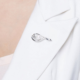 Брошь SOKOLOV - Серебро 925, Жемчуг синтетический, Фианит (арт. 94040037)