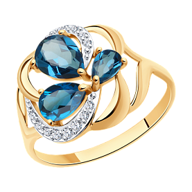 Кольцо SOKOLOV - Золото 375, Топаз лондон, Фианит (арт. 37714755)