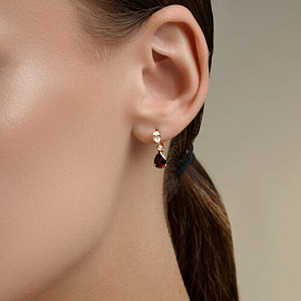 Серьги SOKOLOV - Золото 585, Горный хрусталь, Гранат (арт. 729262)