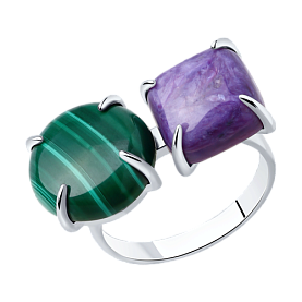 Кольцо SOKOLOV - Серебро 925, Малахит, Чароит (арт. 83010067)