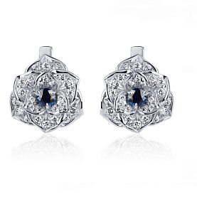 Серьги Platinum Lab. - Платина 950, Сапфир, Бриллиант (арт. ПС-040С-02)