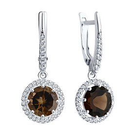 Серьги Diamant - Серебро 925, Раухтопаз, Фианит (арт. 94-321-02052-4)