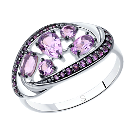 Кольцо SOKOLOV - Серебро 925, Аметист, Фианит (арт. 92011341)