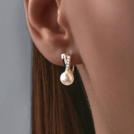 Серьги Diamant - Золото 585, Жемчуг культивированный, Фианит (арт. 51-320-02266-1)