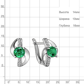 Серьги Аквамарин - Серебро 925, Синтетический изумруд, Фианит (арт. 42986Г.5)