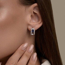 Серьги SOKOLOV - Серебро 925, Синтетический сапфир , Фианит (арт. 88020085)