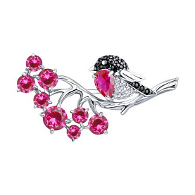 Брошь SOKOLOV - Серебро 925, Синтетический рубин, Фианит (арт. 94040139)