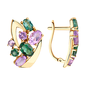 Серьги Diamant - Золото 585, Аметист, Синтетический турмалин (арт. 51-320-00392-1)