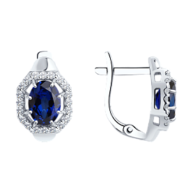 Серьги SOKOLOV - Серебро 925, Синтетический сапфир , Фианит (арт. 88020014)