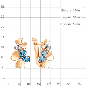 Серьги Аквамарин - Серебро 925, Топаз, Фианит (арт. 4765205А.6)
