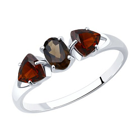 Кольцо SOKOLOV - Серебро 925, Гранат, Раухтопаз (арт. 92011589)