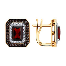 Серьги SOKOLOV - Золото 585, Гранат, Фианит (арт. 729413)
