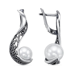 Серьги Красная пресня - Серебро 925, Жемчуг имитация (арт. 33611618)