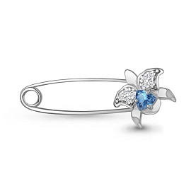 Булавка Аквамарин - Серебро 925, Топаз, Фианит (арт. 7748905А.5)