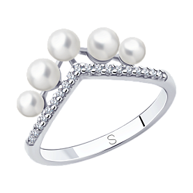Кольцо SOKOLOV - Серебро 925, Жемчуг синтетический, Фианит (арт. 94013114)