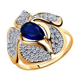 Кольцо SOKOLOV - Золото 585, Синтетический сапфир , Фианит (арт. 714709)