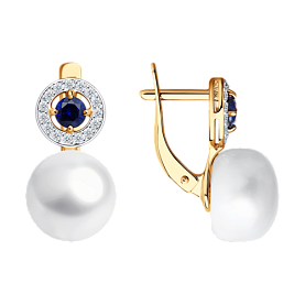 Серьги SOKOLOV - Золото 585, Жемчуг культивированный, Синтетический сапфир , Фианит (арт. 792008)