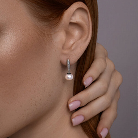 Серьги SOKOLOV - Серебро 925, Жемчуг имитация, Фианит, Шпинель (арт. 94026906)