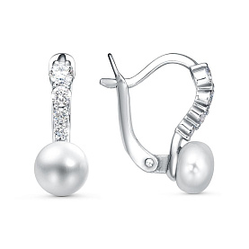 Серьги Красная пресня - Серебро 925, Жемчуг культивированный, Фианит (арт. 33317348Д)