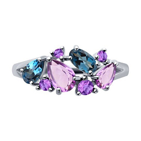 Кольцо SOKOLOV - Серебро 925, Аметист, Топаз лондон, Фианит (арт. 92014288)