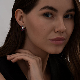 Серьги SOKOLOV - Серебро 925, Синтетический рубин, Фианит (арт. 94022616)
