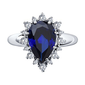 Кольцо SOKOLOV - Серебро 925, Синтетический сапфир , Фианит (арт. 88010017)
