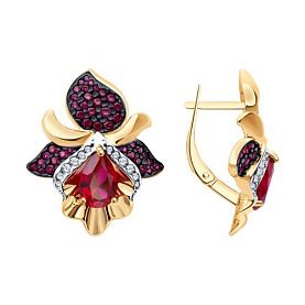 Серьги SOKOLOV - Серебро 925, Синтетический рубин, Фианит (арт. 84020042)