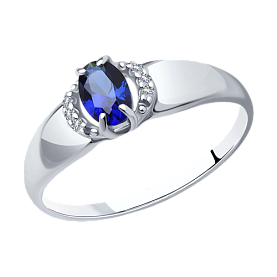 Кольцо SOKOLOV - Серебро 925, Синтетический сапфир , Фианит (арт. 88010009)