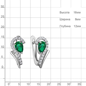 Серьги Аквамарин - Серебро 925, Синтетический изумруд, Фианит (арт. 400302АГ.5)
