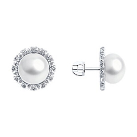 Серьги Diamant - Серебро 925, Жемчуг культивированный, Фианит (арт. 94-322-02678-1)
