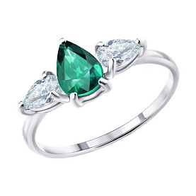 Кольцо SOKOLOV - Серебро 925, Фианит, Изумруд (арт. 63010006)