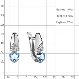 Серьги Аквамарин - Серебро 925, Топаз, Фианит (арт. 4782505А.5)